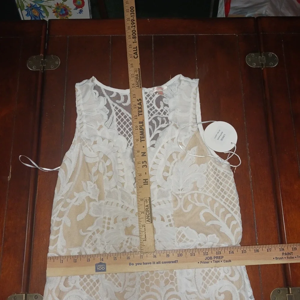 LUXXEL Wedding Bridal Dress Ivory White/Lace Nude lined Boho Maxi Long Gown NWT - Picture 11 of 13